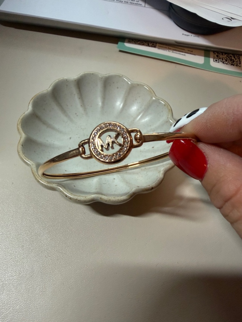 Michael Kors Rose Gold Crystal MK Logo Bangle Bracelet